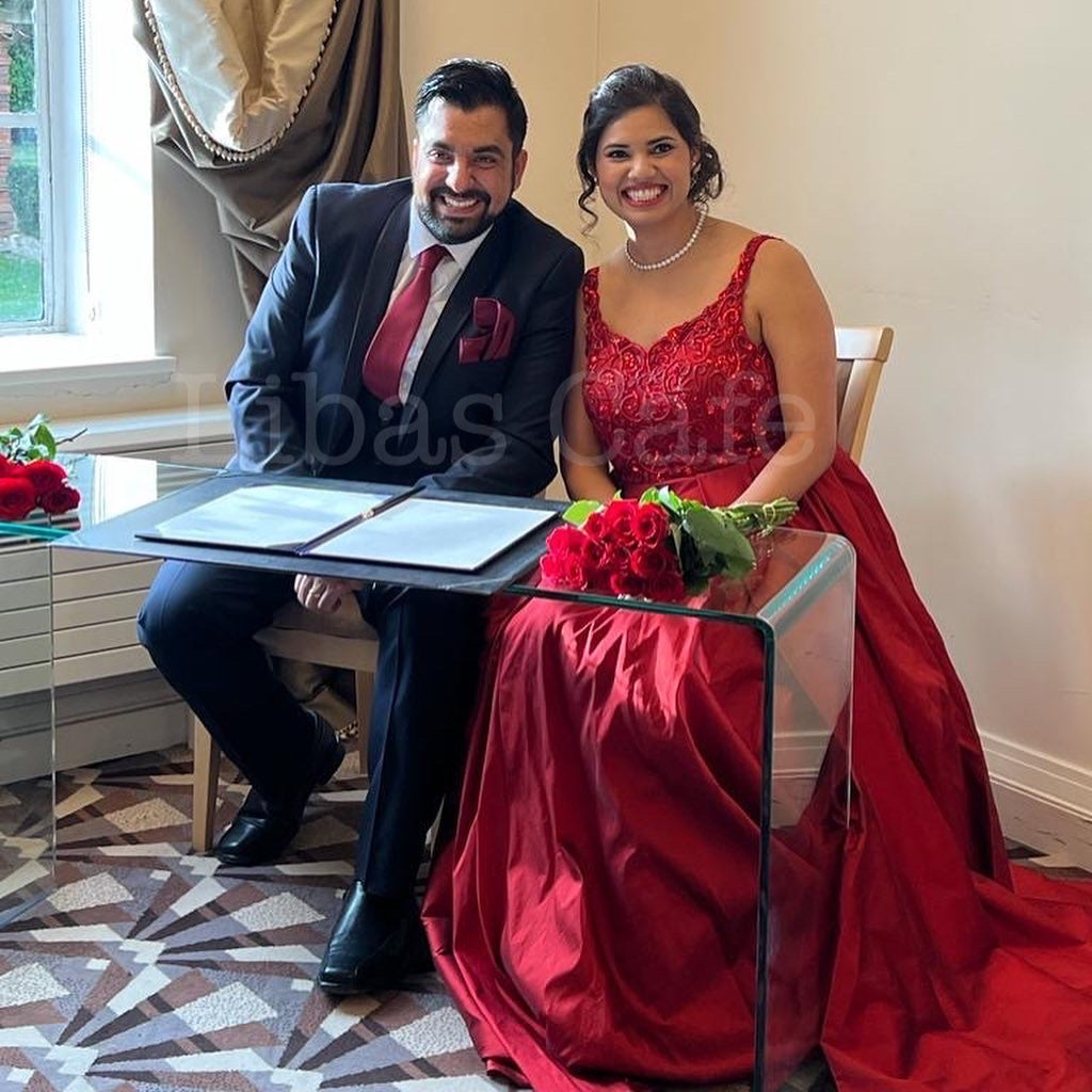 Client In Our Red Gown With Red Embroidery